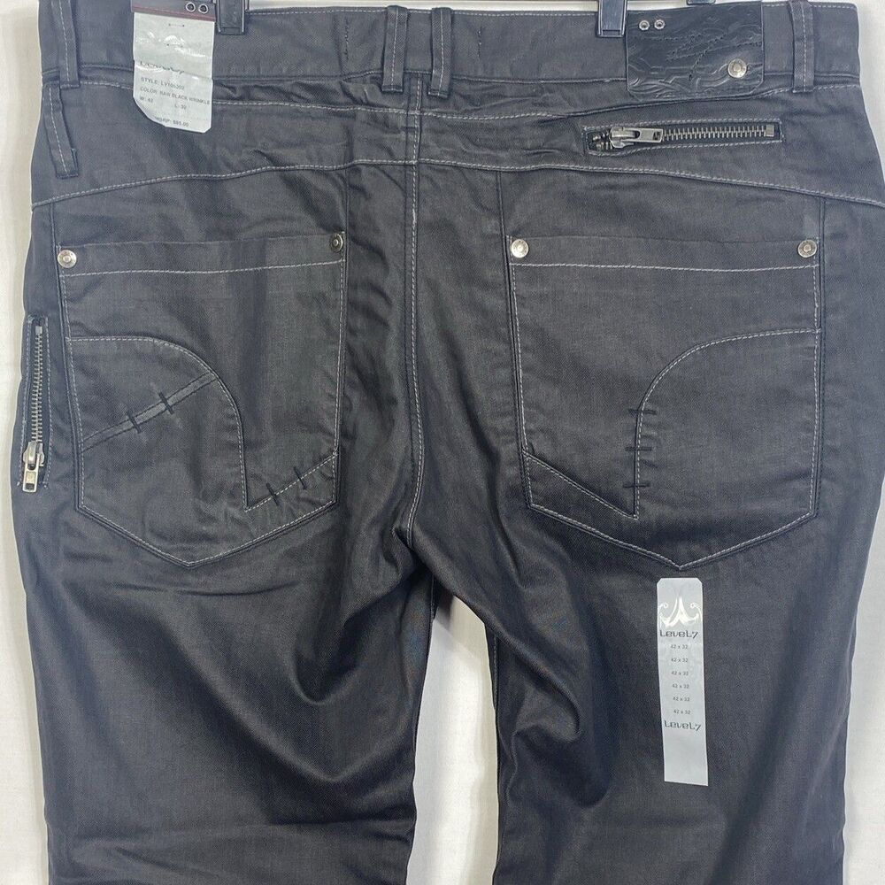 Level 7 Mens Jeans Relaxed Straight Size 42x32 Grunge Raw Black Wrinkle Mack NWT